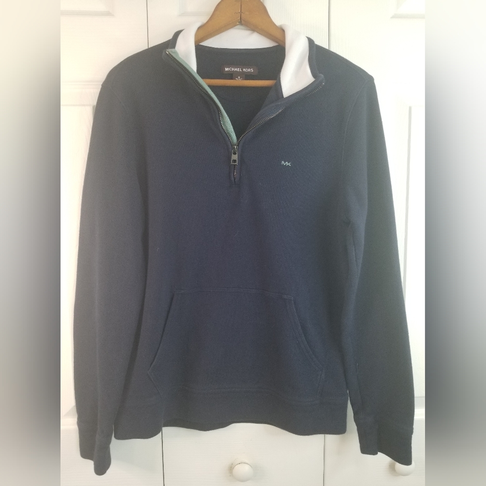 Michael Kors Mens Medium Pull Over 1/4 Zip Sweater Sweatshirt Preppy School (678